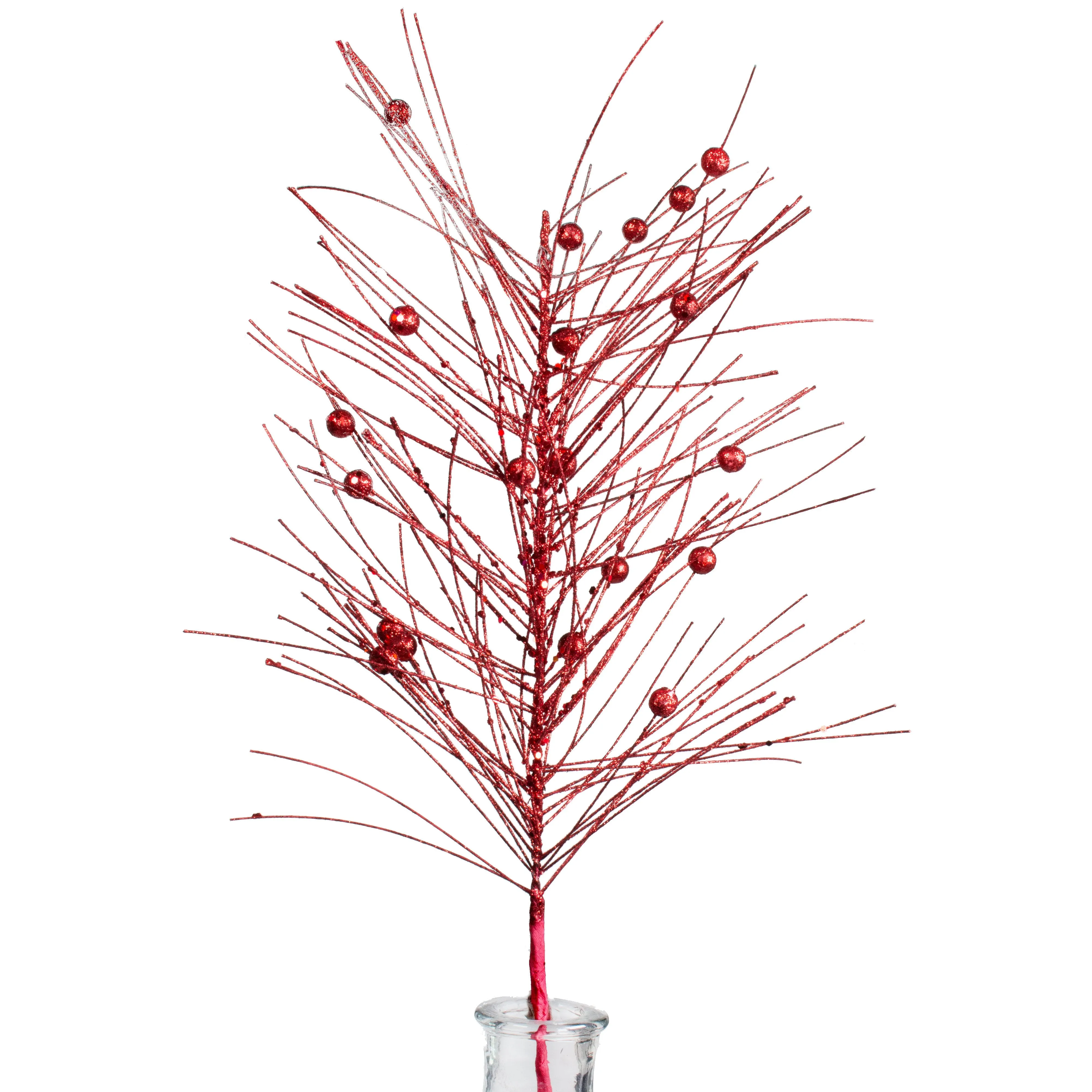 29" Glitter Pine Berry Spray: Red