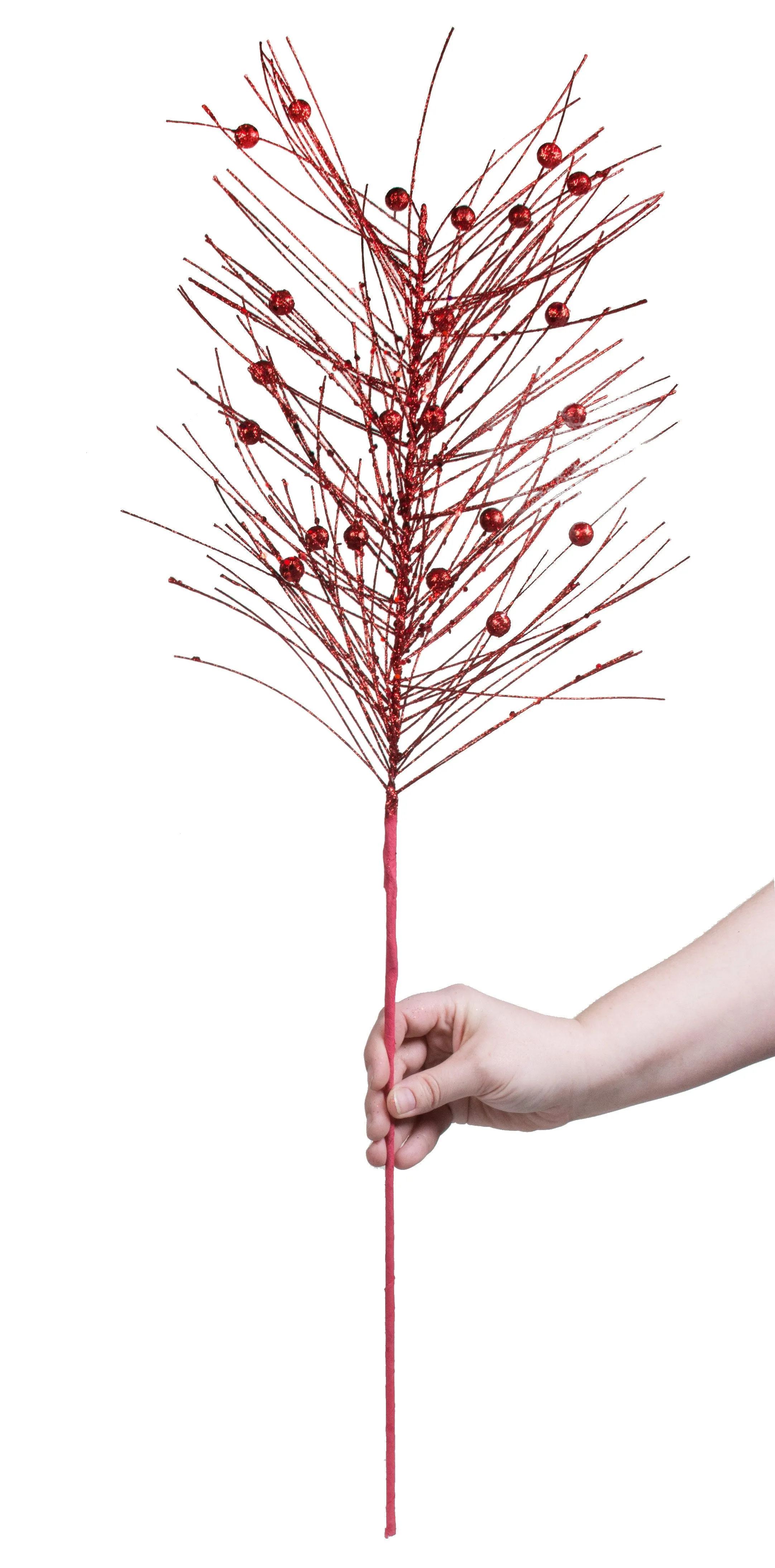 29" Glitter Pine Berry Spray: Red