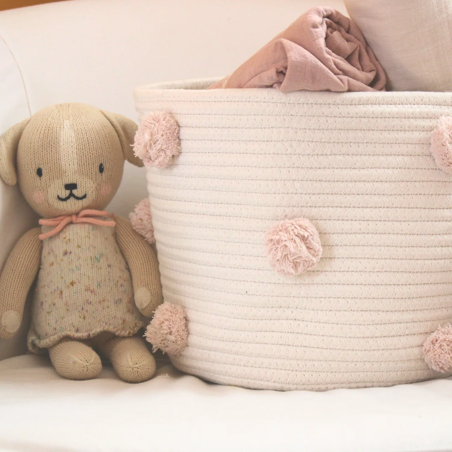 Blush Pom Basket - Medium