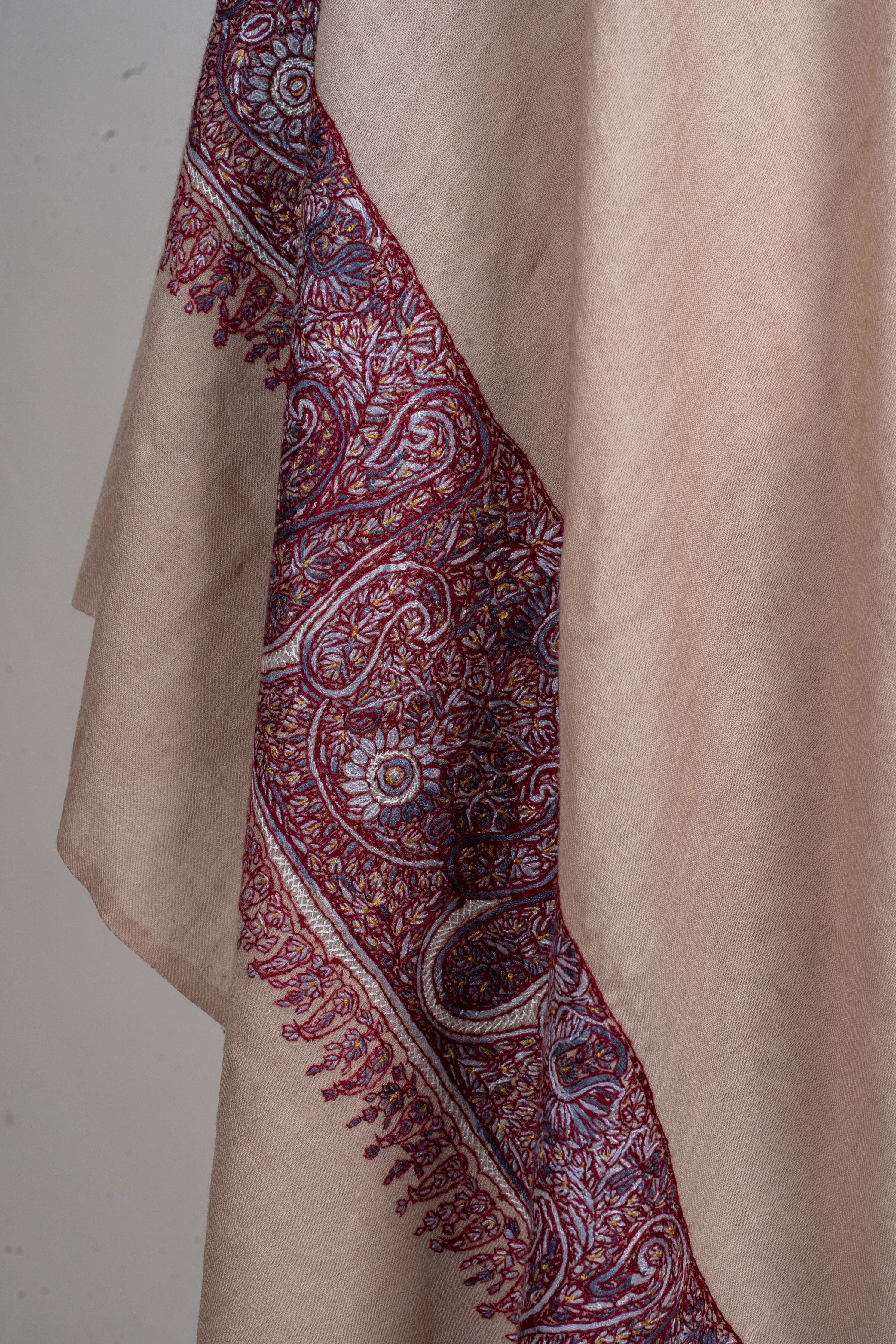 Blush Serenity Hand-Embroidered Sozni Merino Wool Shawl