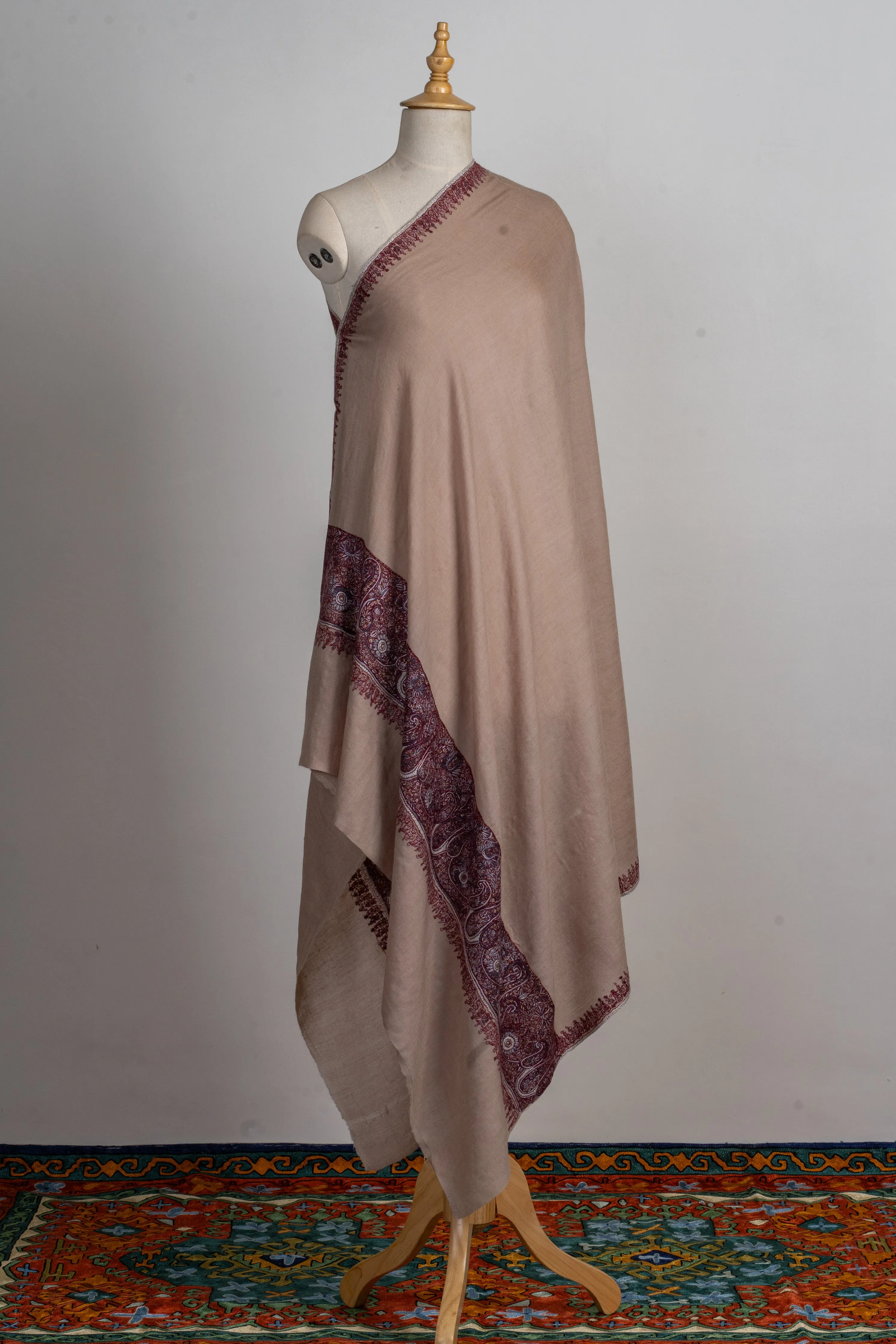 Blush Serenity Hand-Embroidered Sozni Merino Wool Shawl