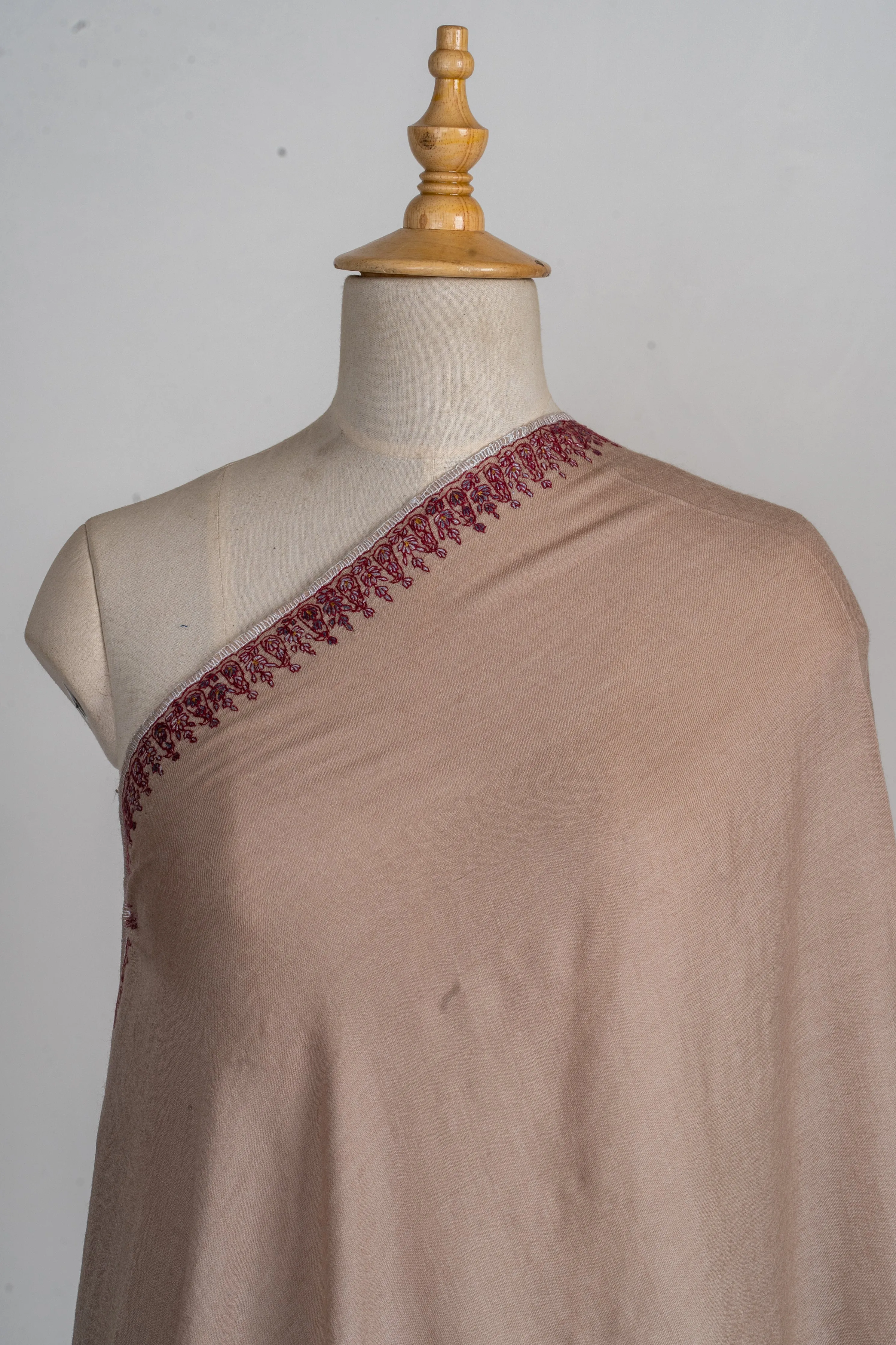 Blush Serenity Hand-Embroidered Sozni Merino Wool Shawl