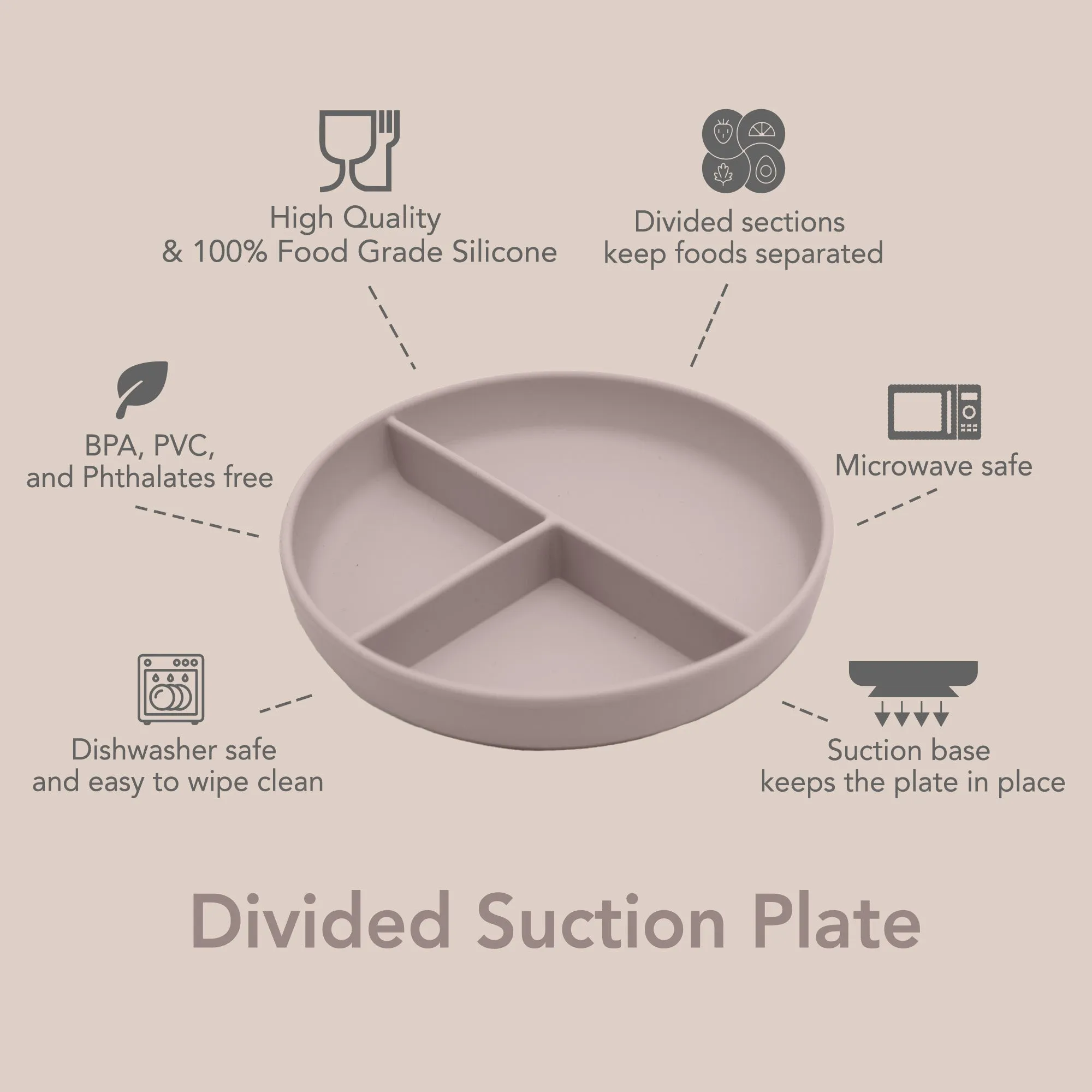 noüka Divided Suction Plate - Soft Blush