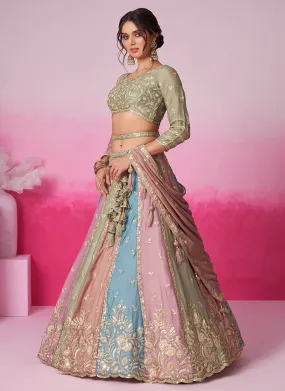 Sage Green And Multicolored Embroidered Bridal Lehenga Choli