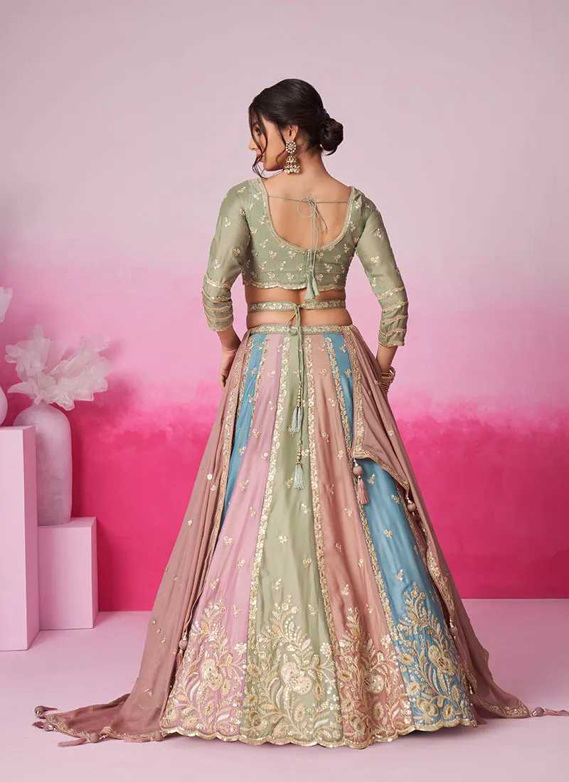 Sage Green And Multicolored Embroidered Bridal Lehenga Choli